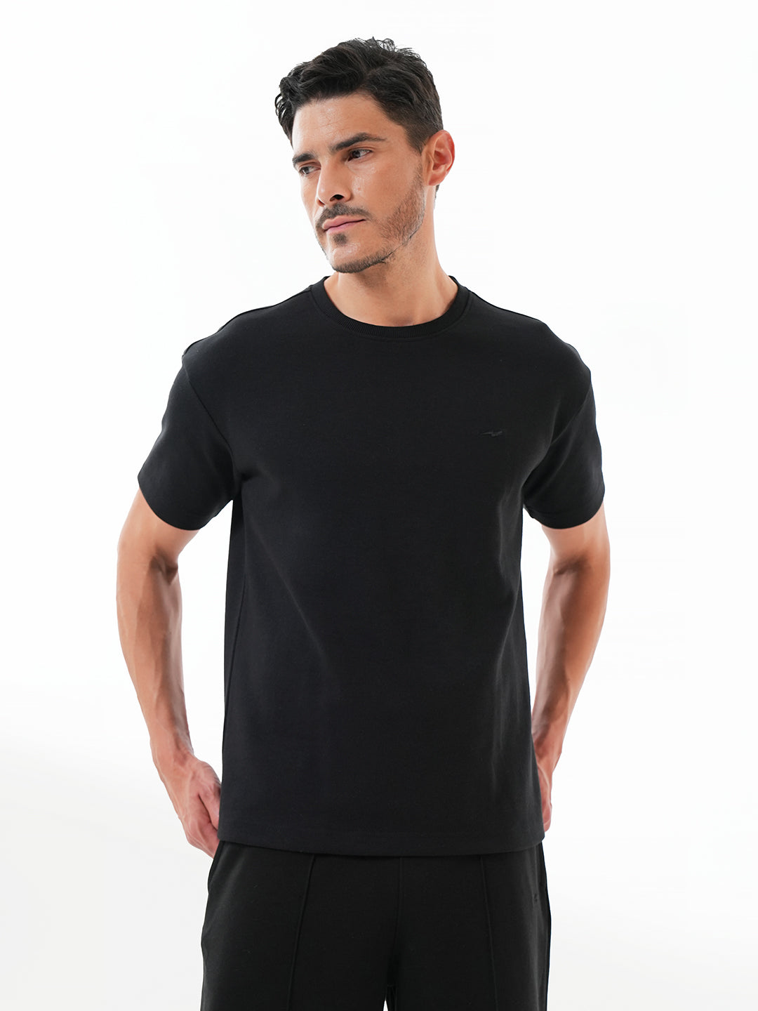Men Black Solid Tee | Comfortable & Breathable Cotton T-Shirt