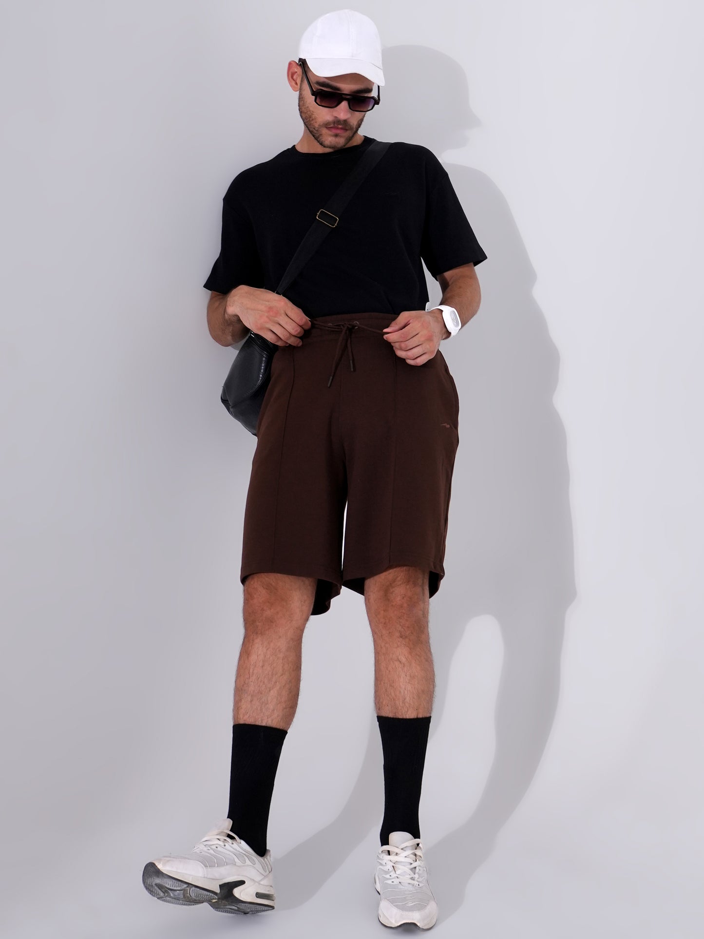 Men Black T-Shirt & Tan Shorts Cord Set | Stylish Regular Fit Co-Ord Set for Men