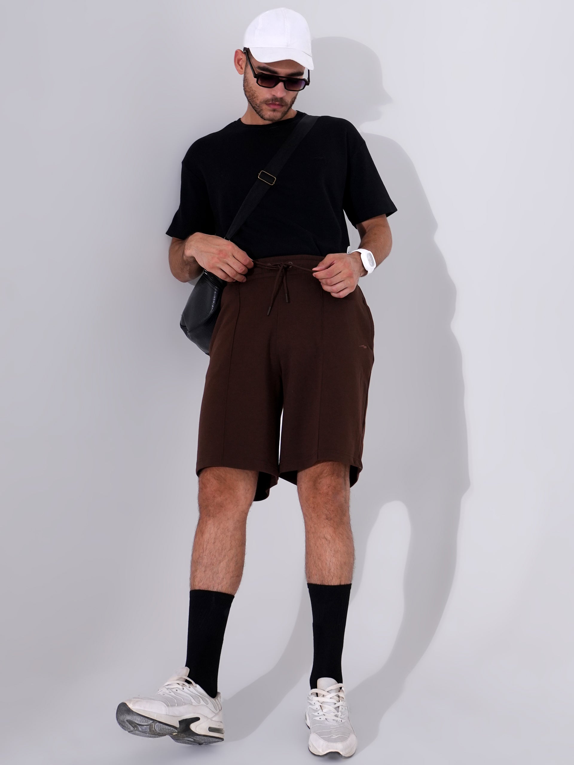 Men Black T-Shirt & Tan Shorts Cord Set | Stylish Regular Fit Co-Ord Set for Men