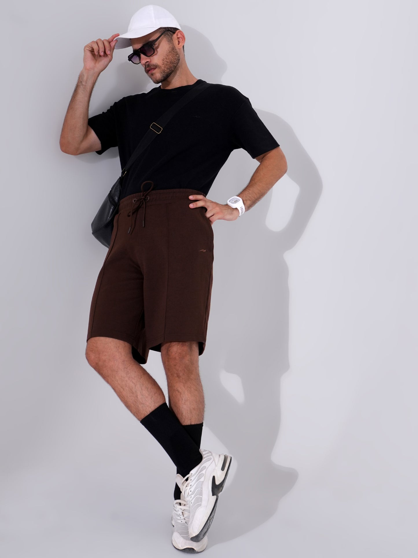Men Black T-Shirt & Tan Shorts Cord Set | Stylish Regular Fit Co-Ord Set for Men