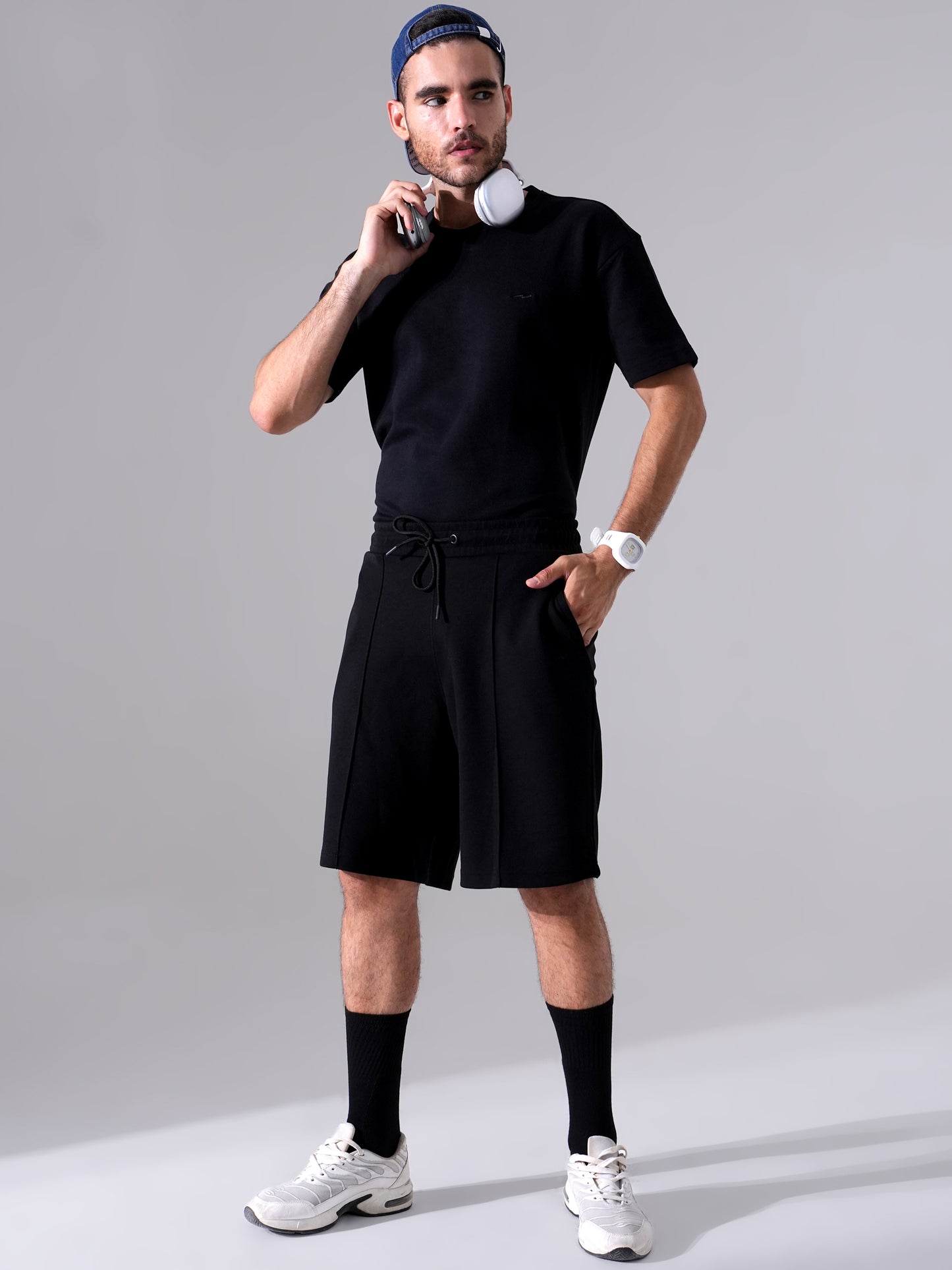 Men Black Co-Ord Set for Men | Regular Fit T-Shirt with Comfortable Shorts