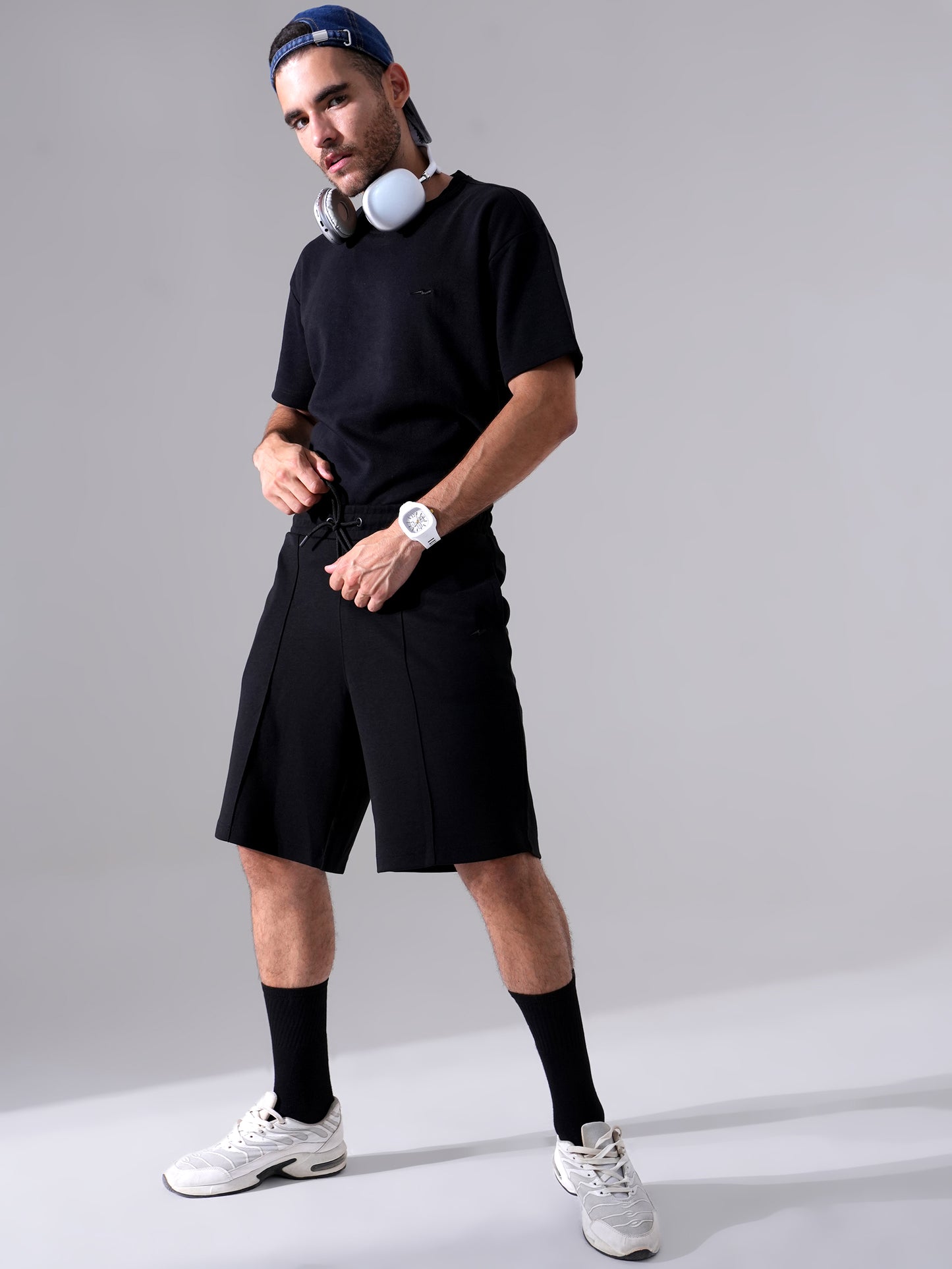 Men Black Co-Ord Set for Men | Regular Fit T-Shirt with Comfortable Shorts