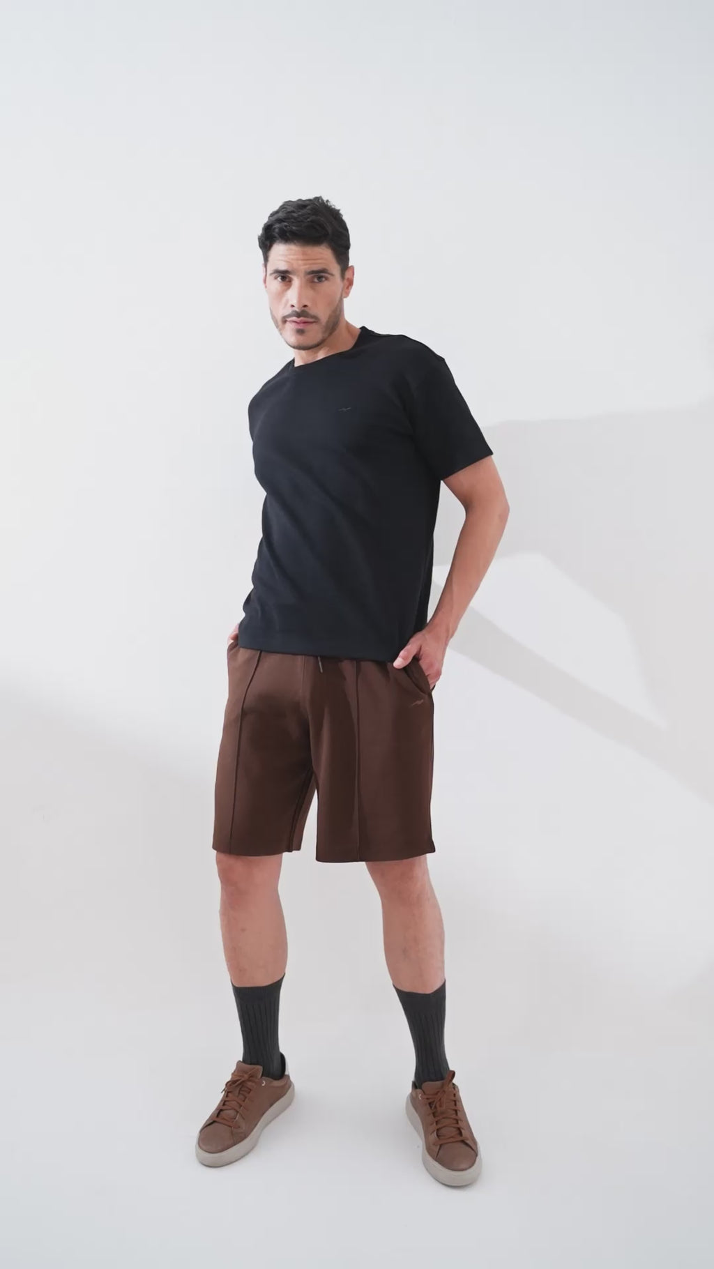 Men Black T-Shirt & Tan Shorts Cord Set | Stylish Regular Fit Co-Ord Set for Men